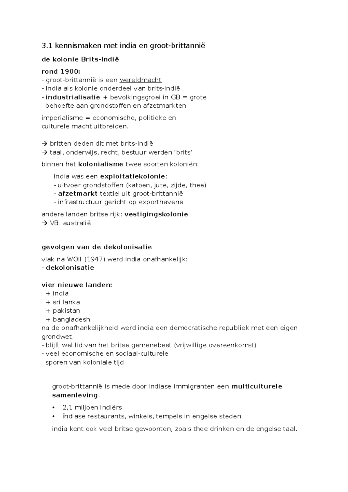 H3,4 ARM EN RIJK - Samenvatting over India en Groot-Brittannië ...