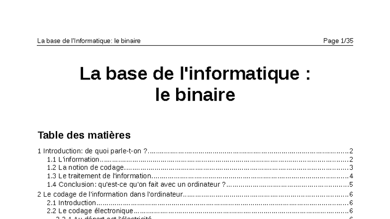 Cours de Binaire 5TTR : Concepts et Manipulations - Studocu