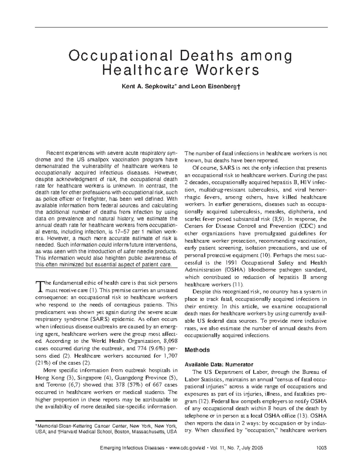 Occupational Death Rates among Healthcare Workers: A CDC Perspective ...