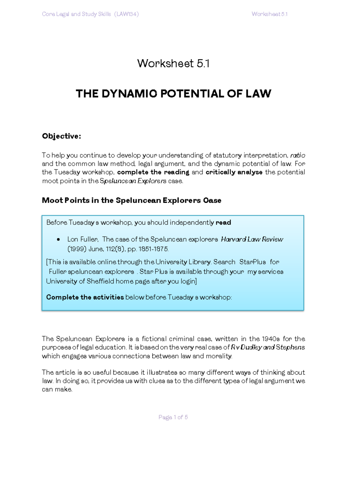 Worksheet 5.1 - Legal Argument and the Dynamic Potential of Law ...
