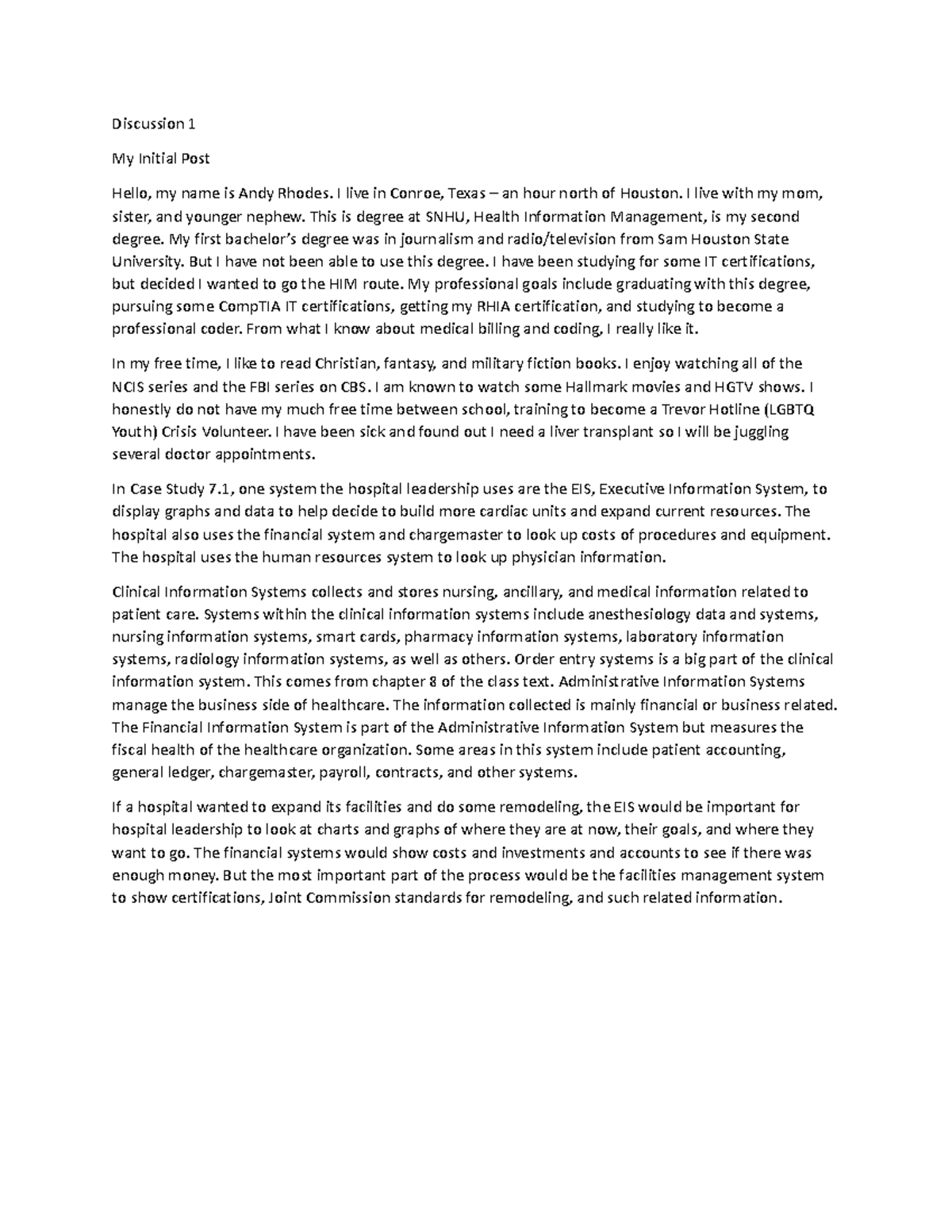 Discussion 1 - Module 1 Initial Response and Peer Replies - Studocu