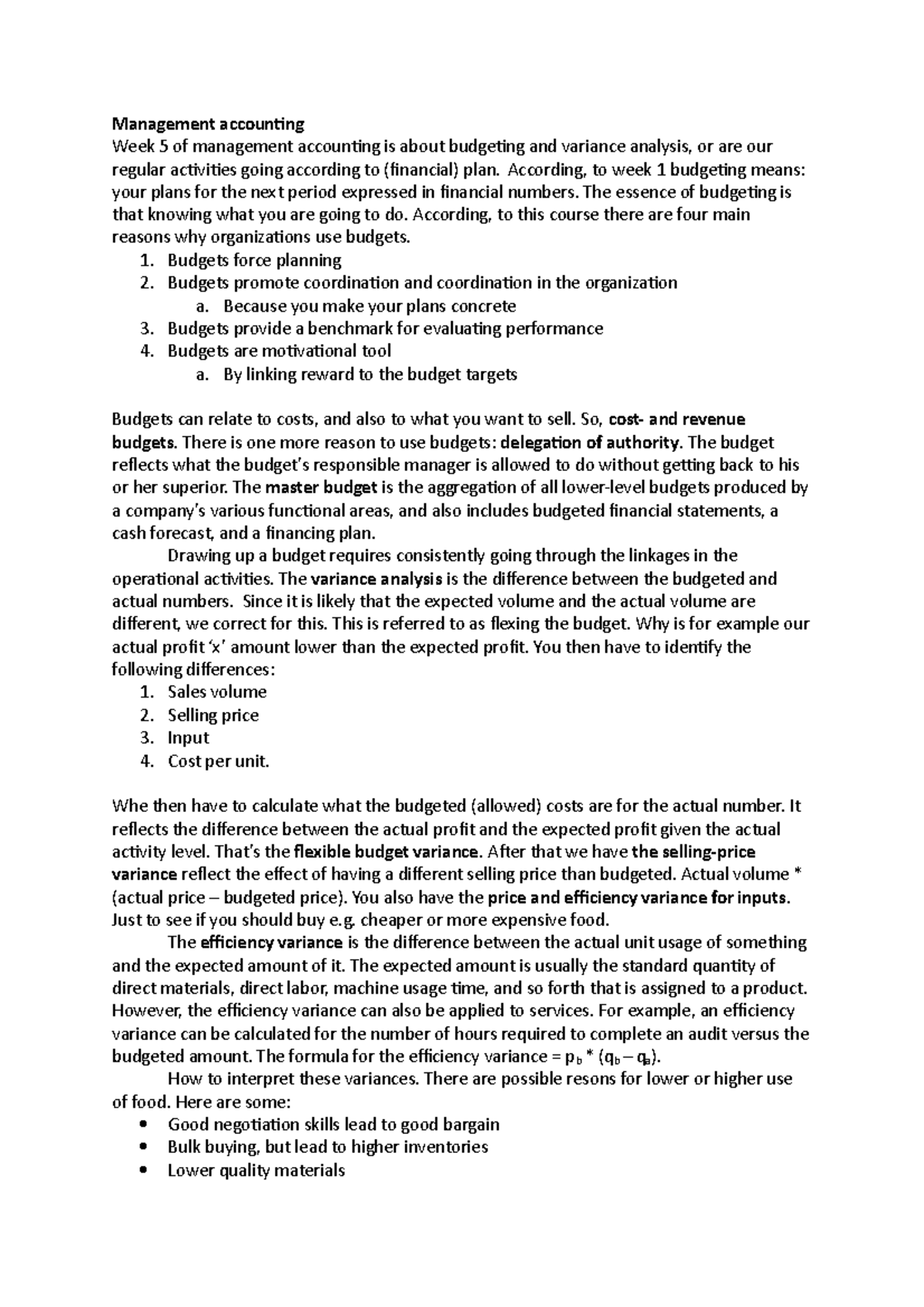 Management Accounting Weeks 6 & 7: Budgeting, Variance Analysis ...