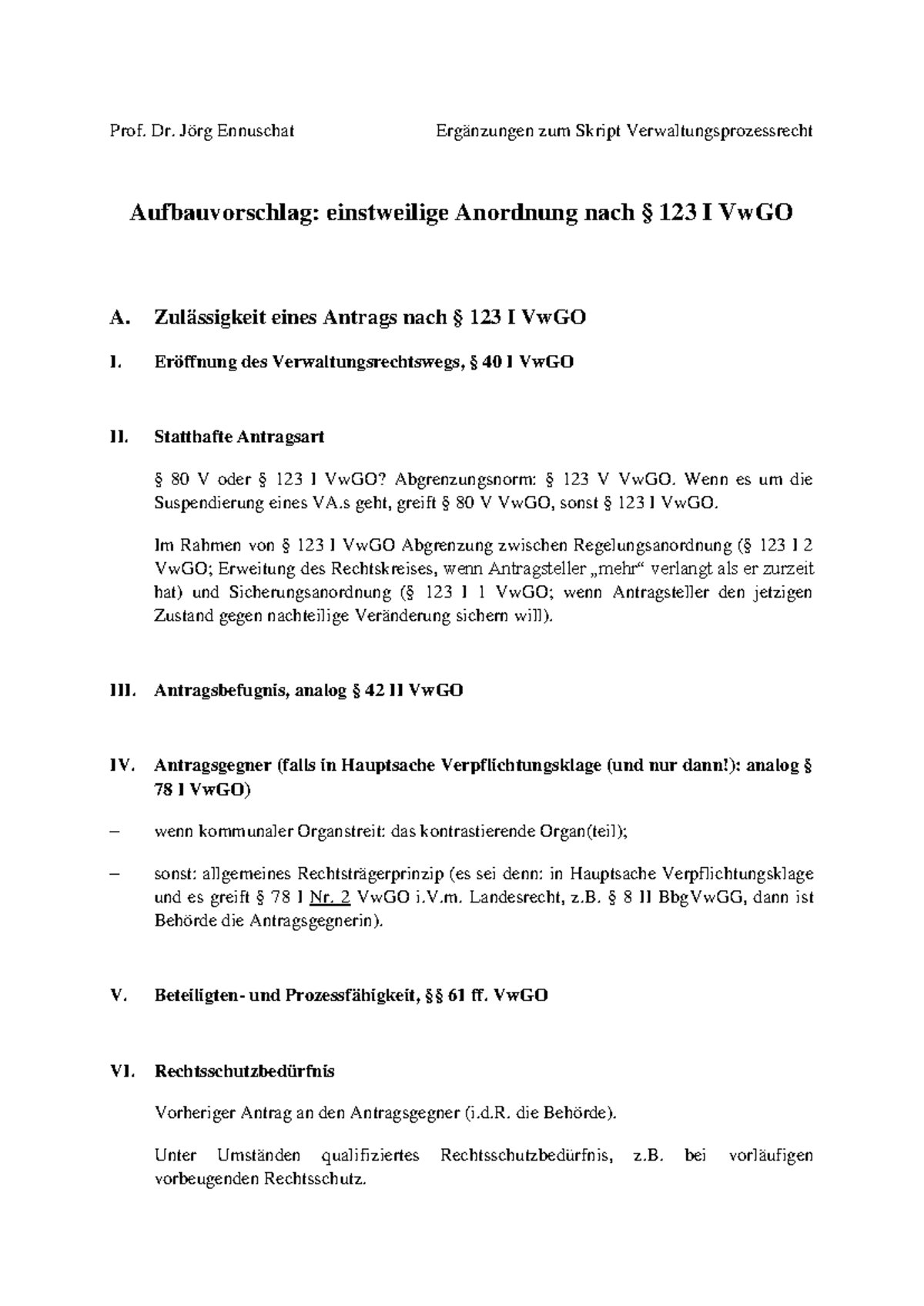 VwGO 123 I: Zulässigkeit und Antragsarten im Verwaltungsrecht - Studocu
