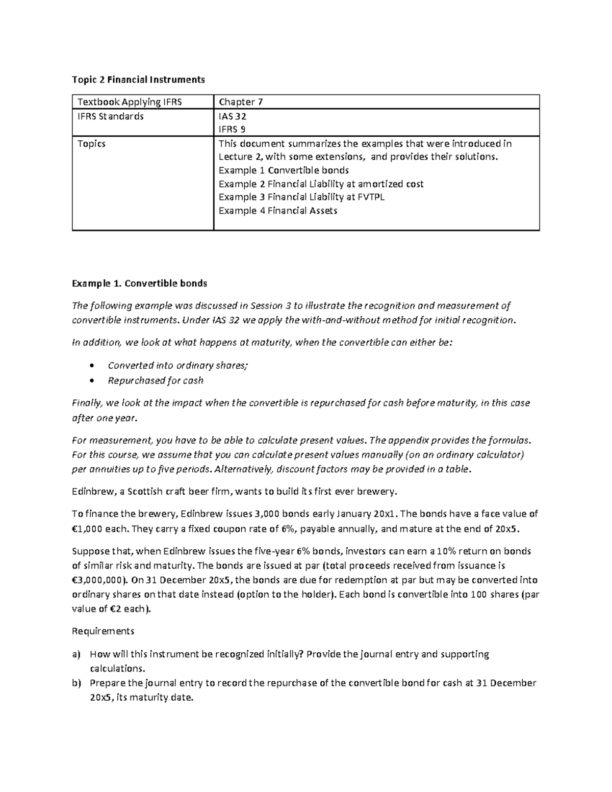 Topic 2 Financial Instruments Example Exercises - International ...