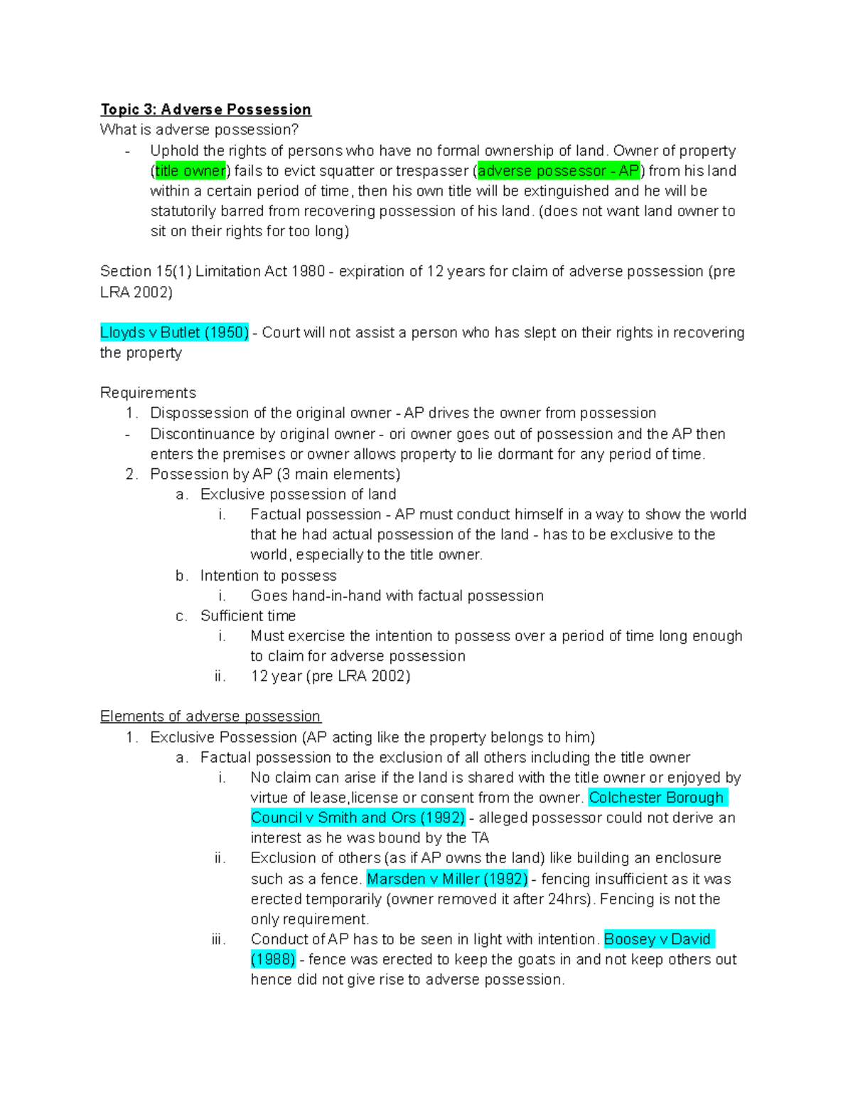 Land Law Adverse Possession - Topic 3: Adverse Possession What is ...