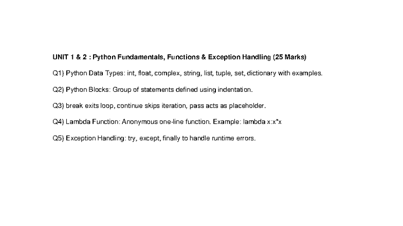 SPPU Python All Units 25 Marks Handwritten Notes: Fundamentals to ...