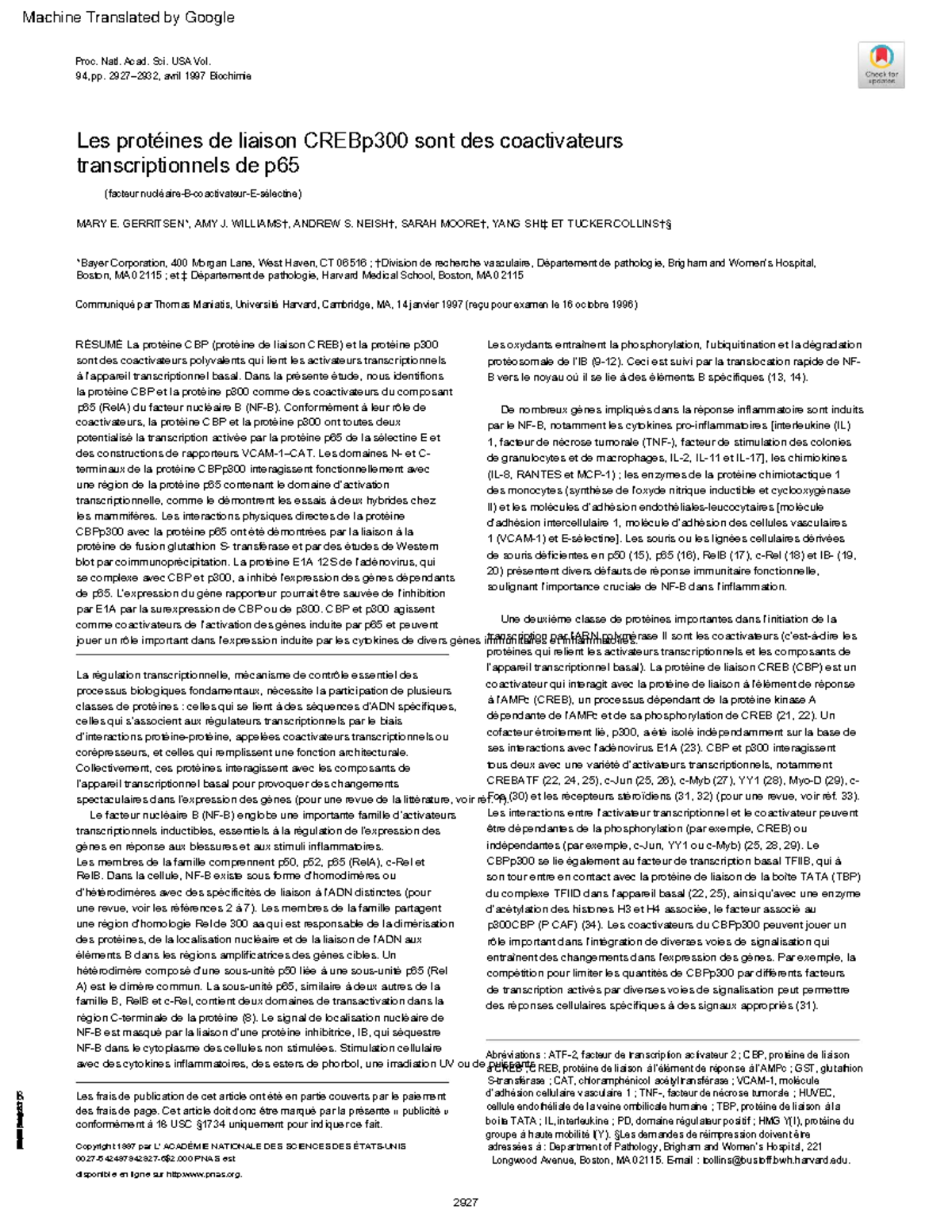 Crebp-1 - Molecular biology - Les frais de publication de cet article ...