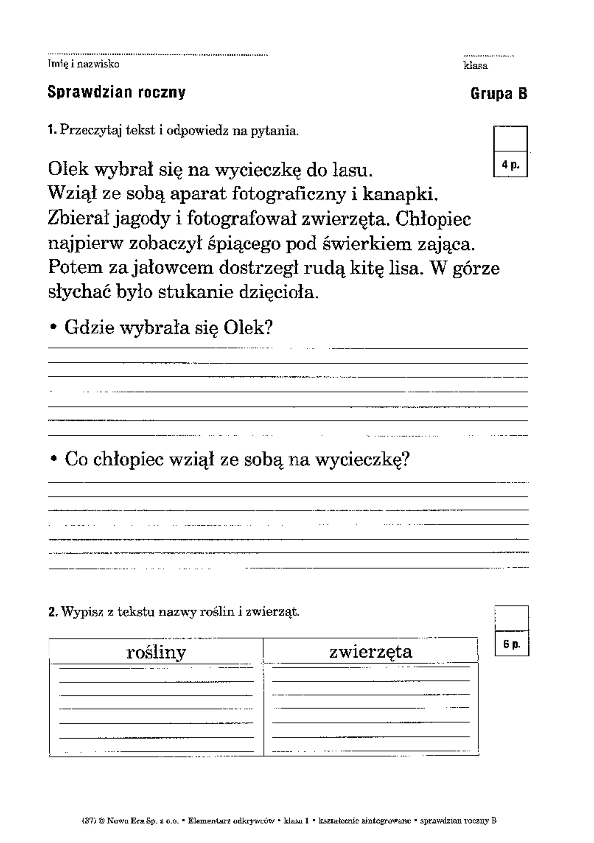 Sprawdzian roczny klasa 1 - Grupa A i B z Elementarza Odkrywców - Studocu