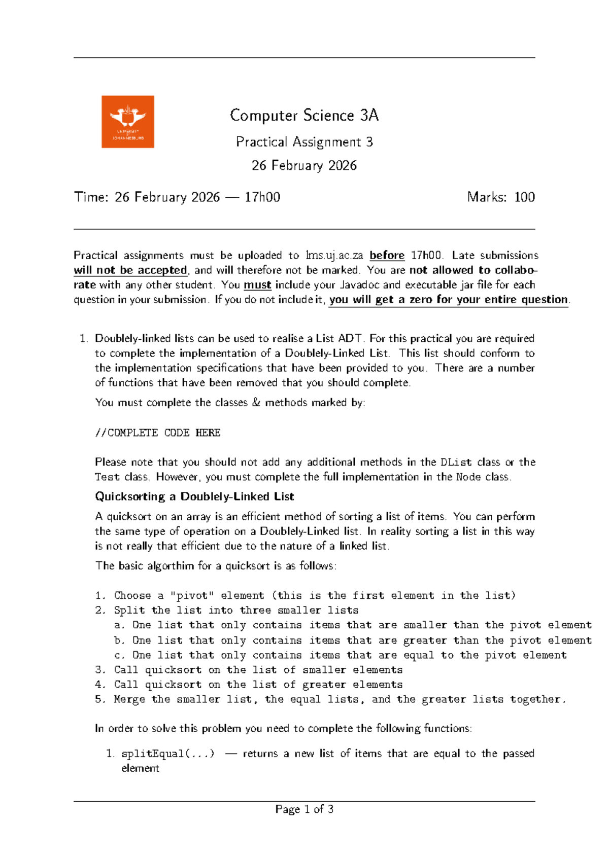 CS3A 2026 P03 - Practical Assignment 3 Guidelines and Requirements ...