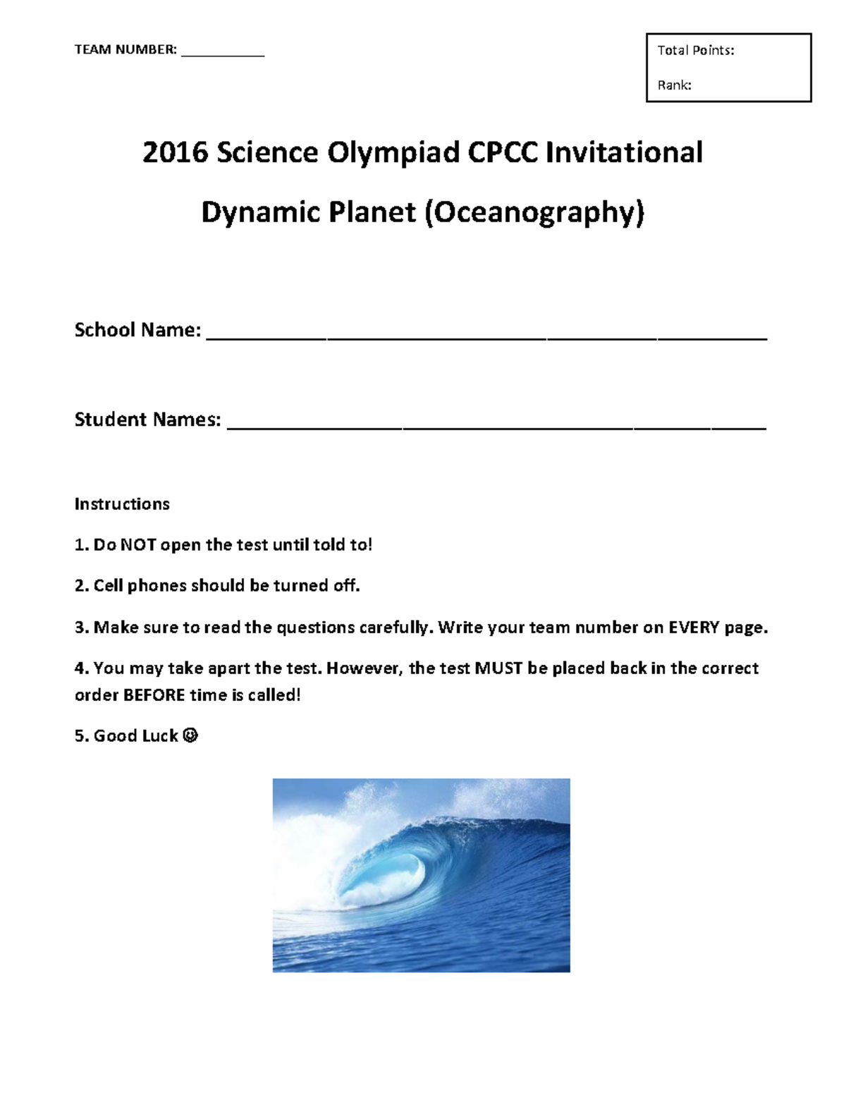 2016 Science Olympiad CPCC Dynamic Planet Oceanography Test - Studocu
