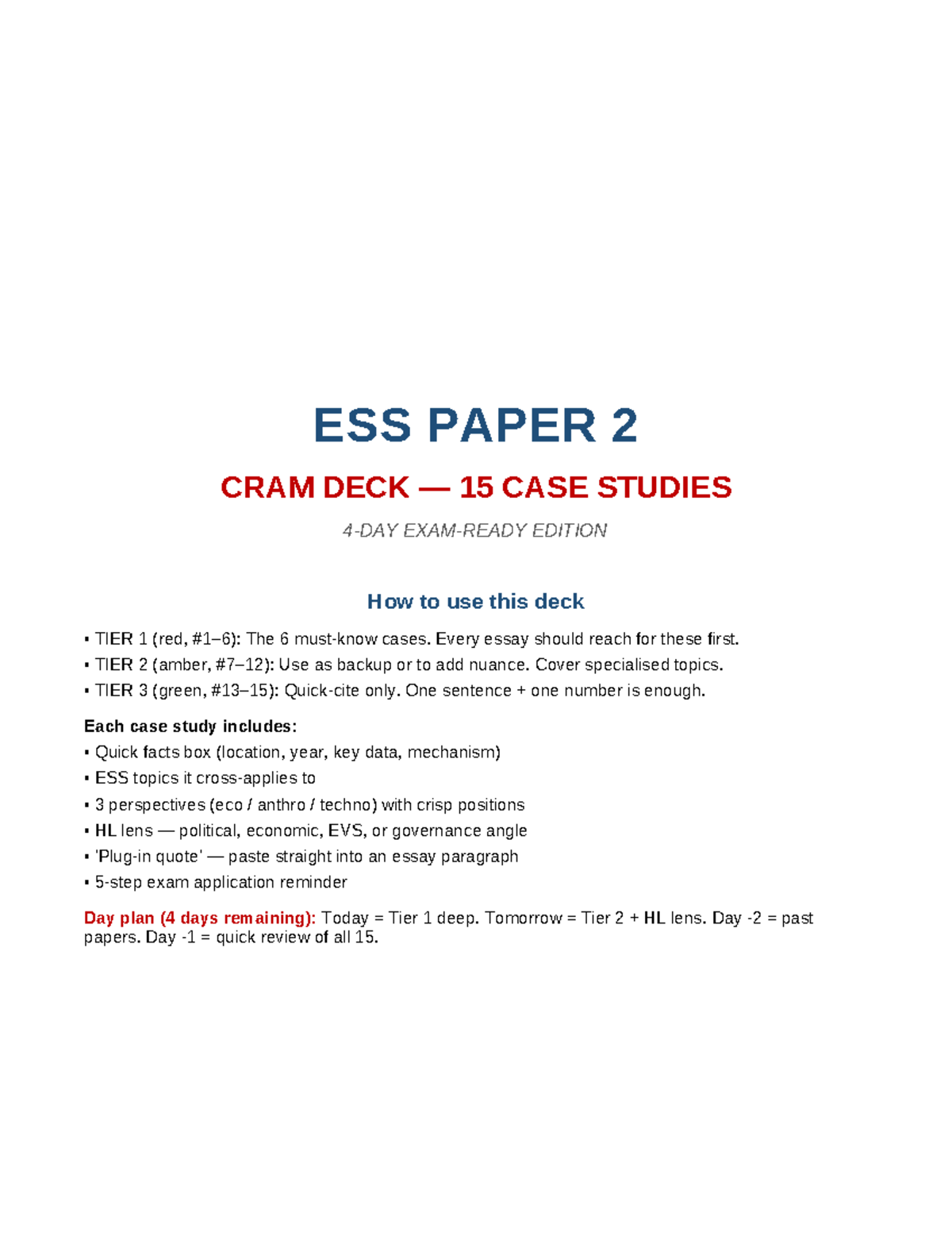 ESS PAPER 2 Cram Deck: 15 Essential Case Studies for Exam Success - Studocu