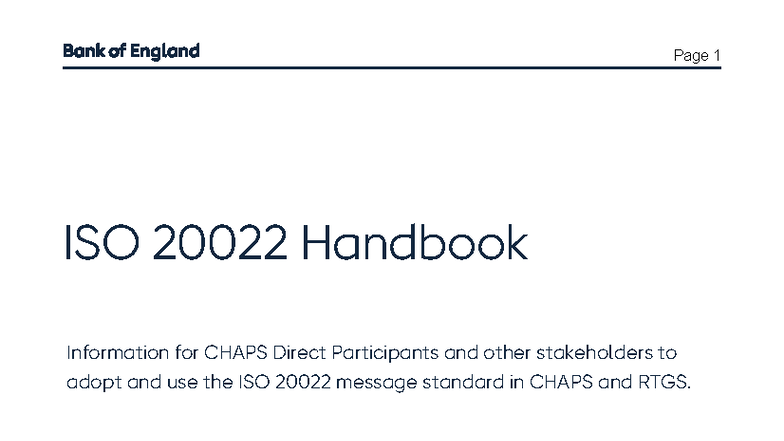 ISO 20022 Handbook for CHAPS Direct Participants and Stakeholders - Studocu