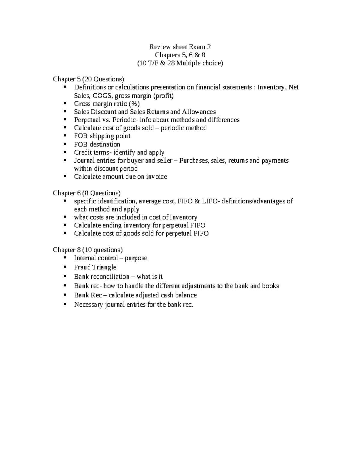 Test 2 Review Sheet: Chapters 5, 6 & 8 Exam Prep Guide - Studocu