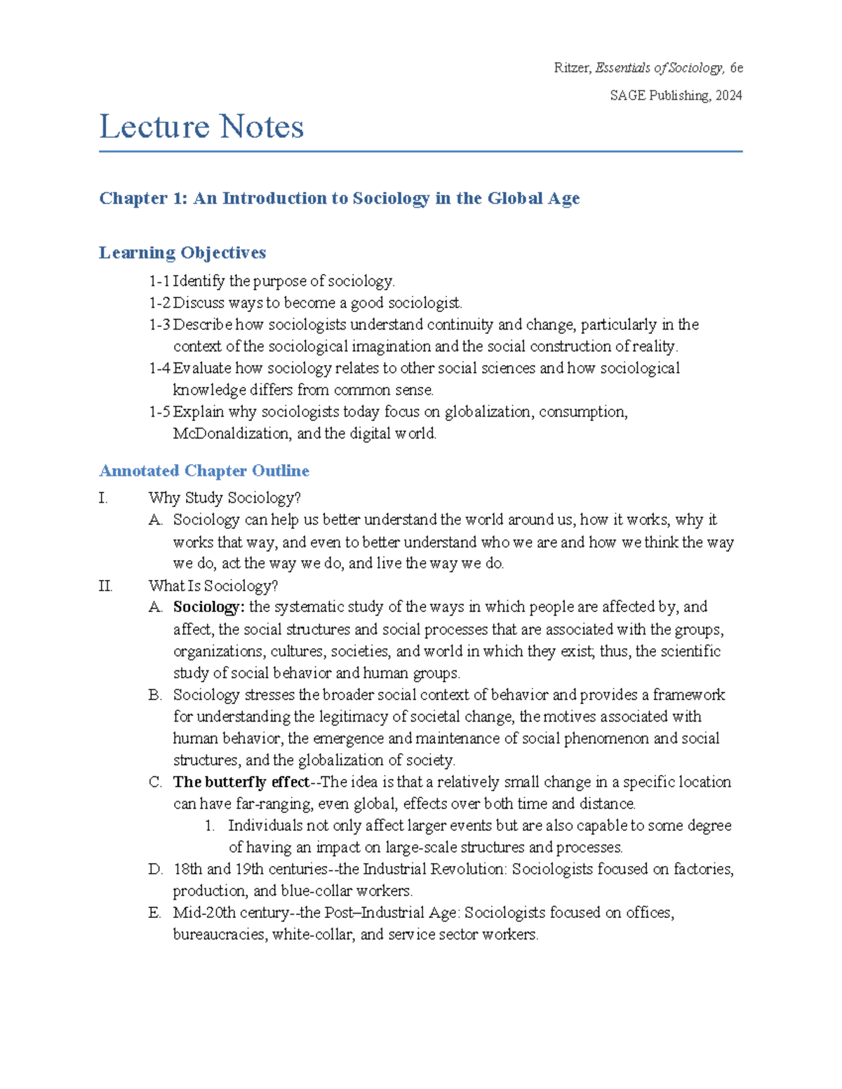Introduction to Sociology in the Global Age - Chapter 1 Lecture Notes ...