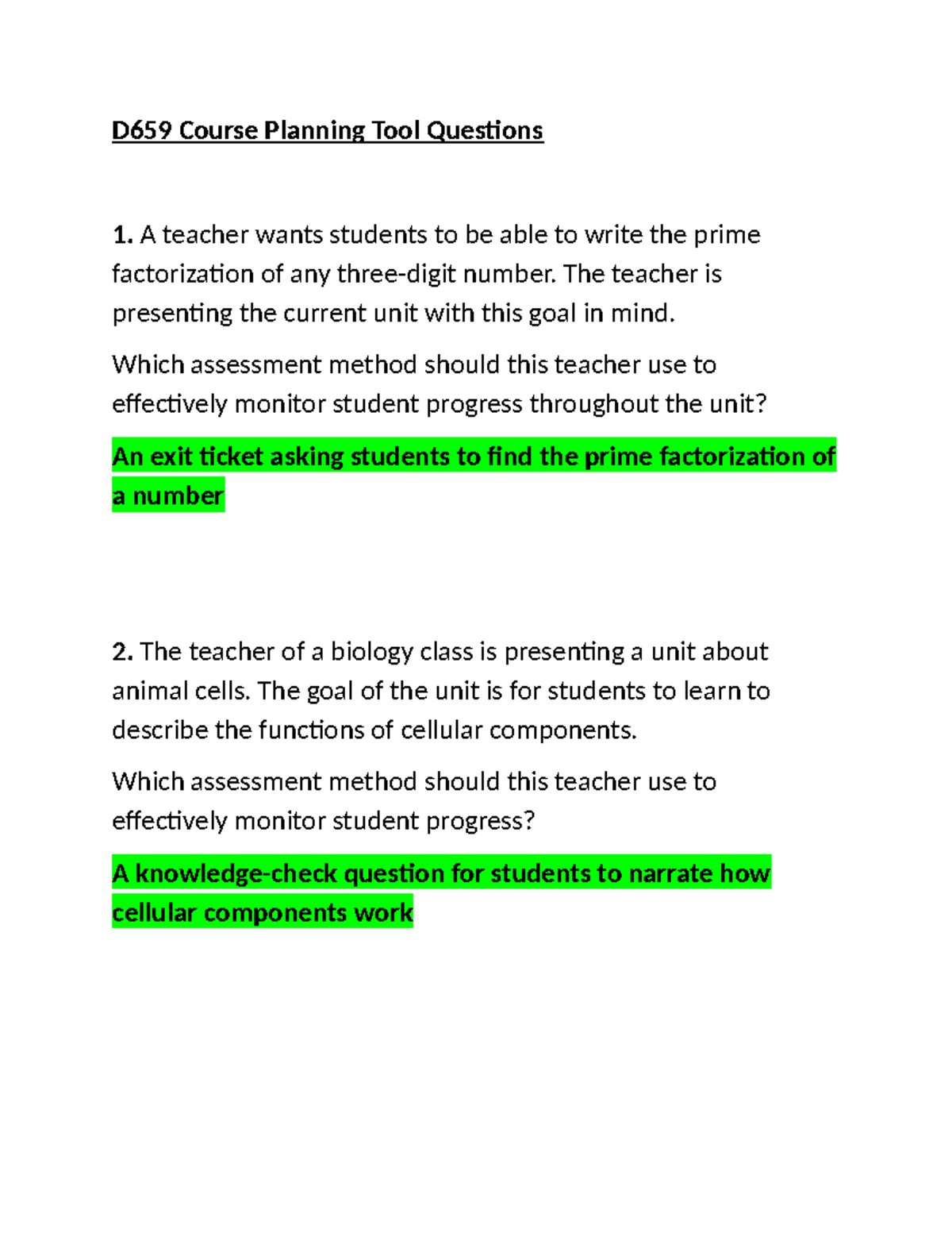 D659 Course Planning Tool: Effective Assessment Strategies - Studocu