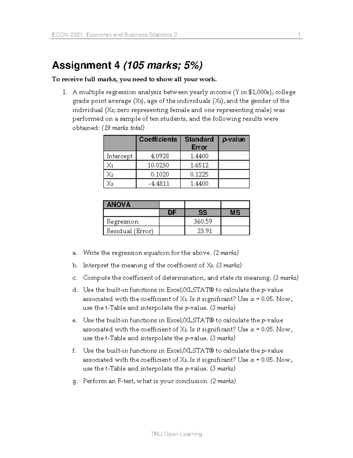 ECON2331: Assignment 4 - Regression Analysis and Interpretation - Studocu