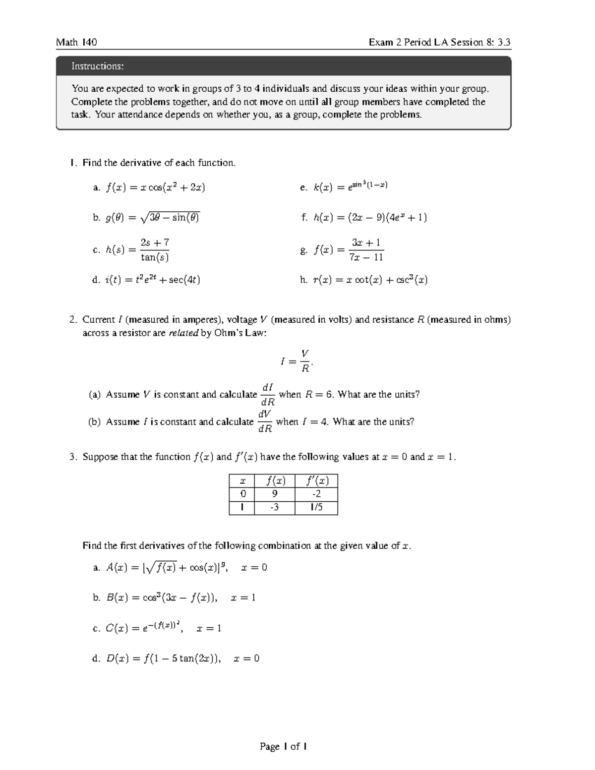 Math 140 Exam 2 Period LA - Group Problem-Solving Guide - Studocu