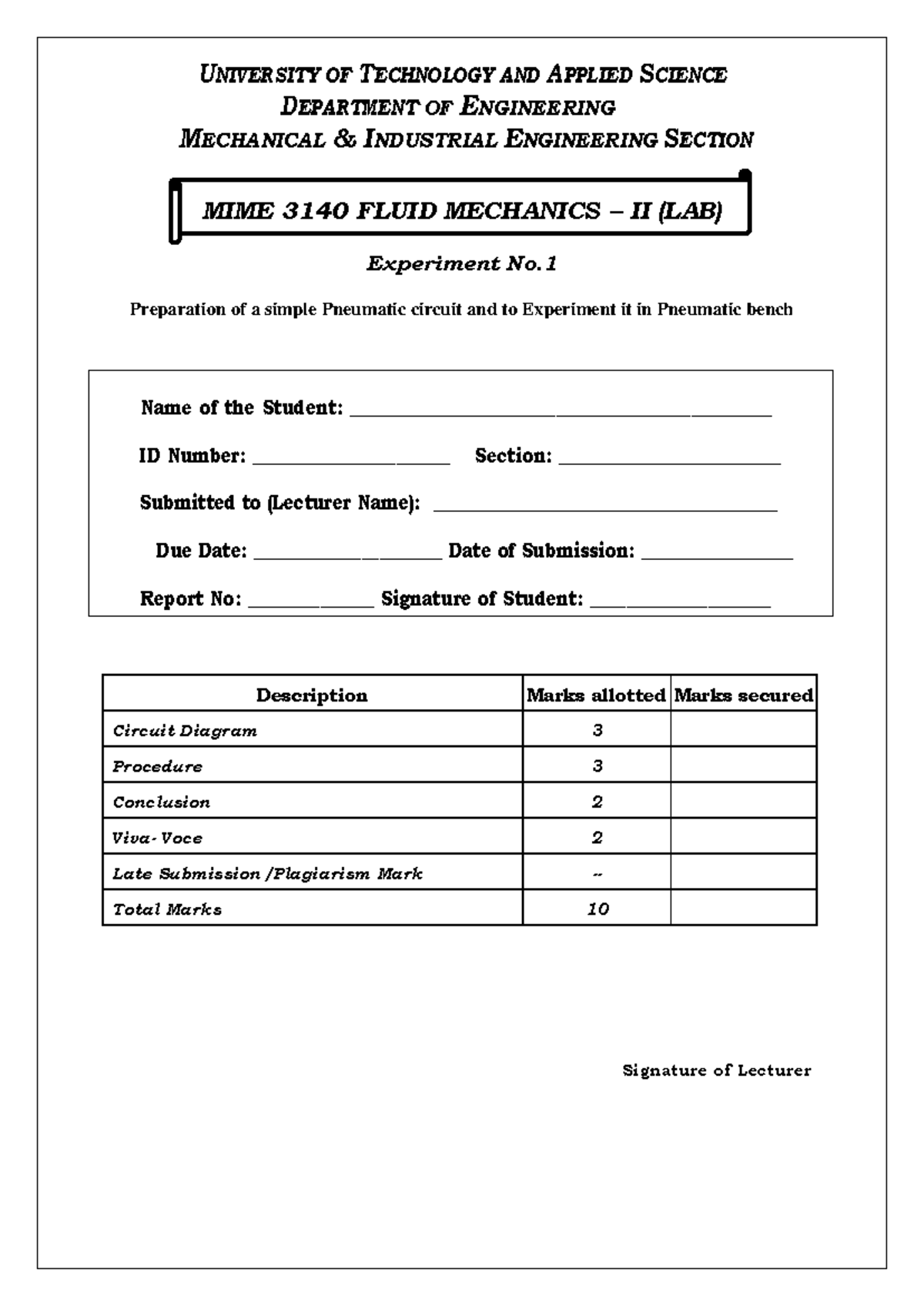 MIME 3140 Lab Report: Single Acting Pneumatic Cylinder Experiment - Studocu