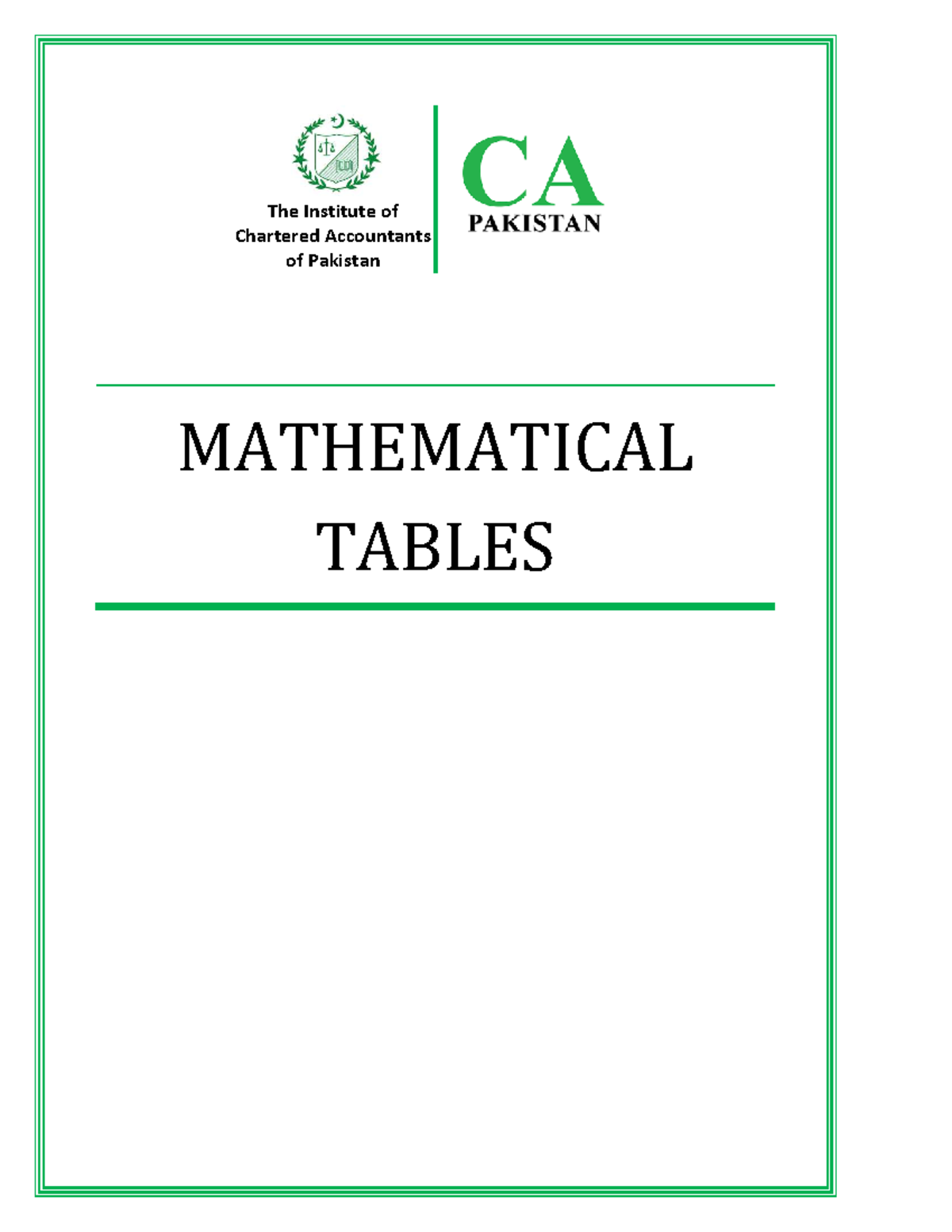 Mathematical Tables for ICA Pakistan - Logarithms & More - Studocu