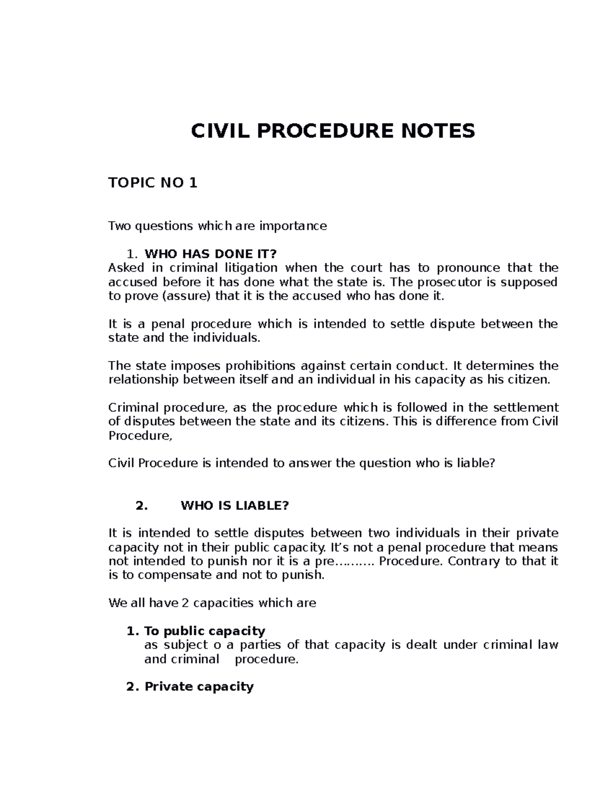 CIVIL PROCEDURE NOTES - Key Concepts & Classification of Laws - Studocu
