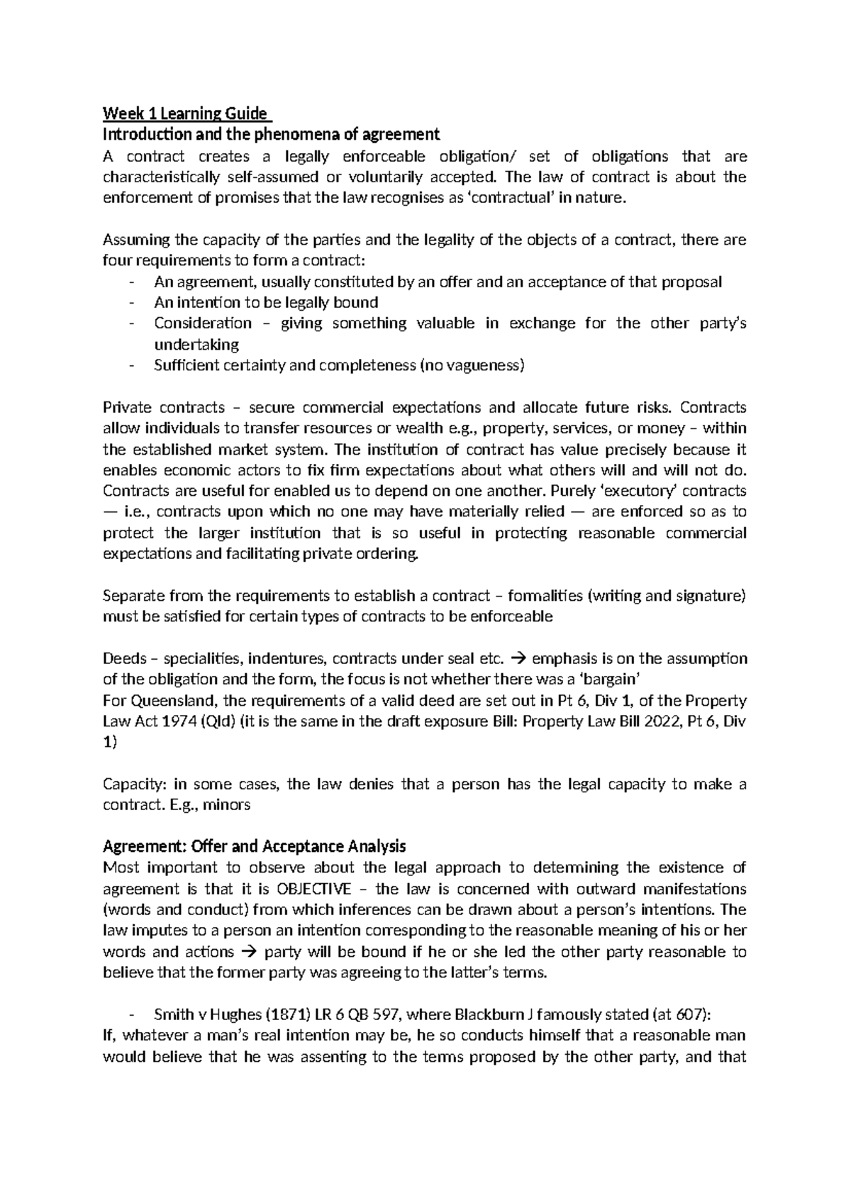 Week 1 Learning Guide: Introduction to Contract Law Principles - Studocu