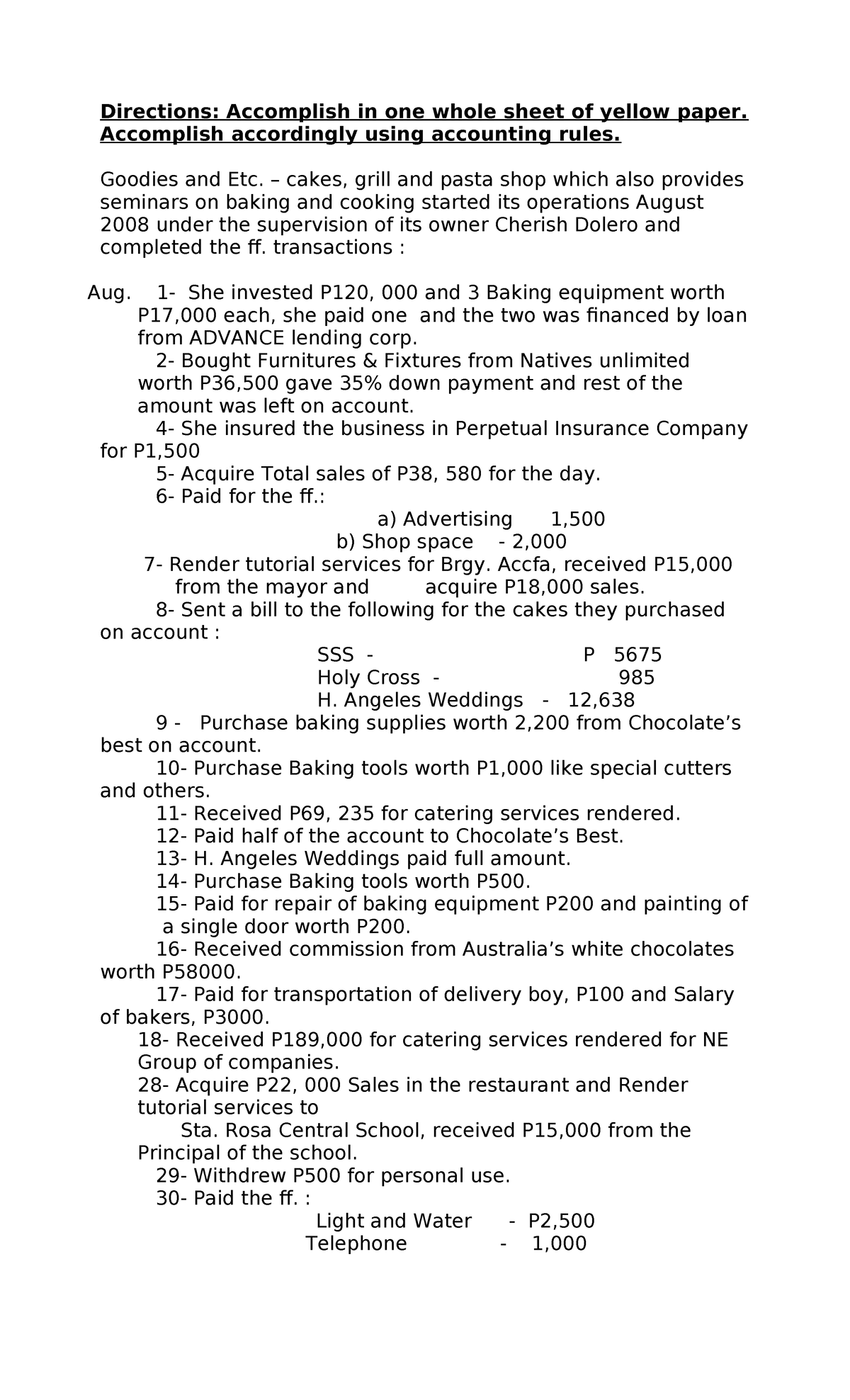 Acctg Exer 5 - Reviewer: Transactions for Goodies & Etc. Bakery - Studocu