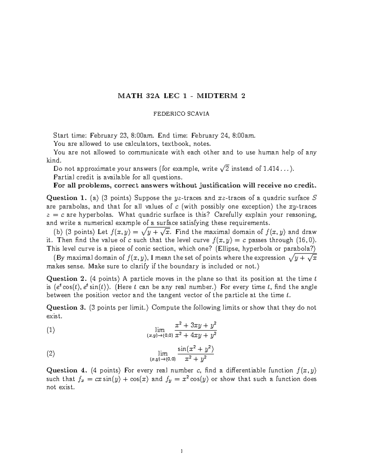 MATH 32A LEC 1 - MIDTERM 2 PRACTICE TEST BY FEDERICO SCAVIA - Studocu