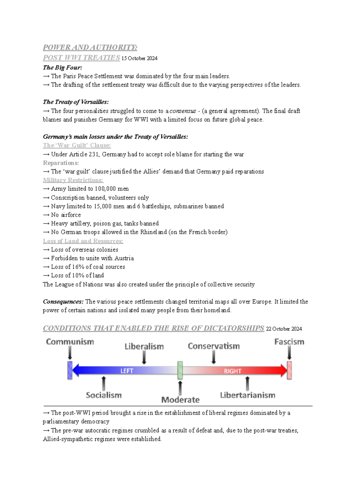 Modern History Year 12 - notes - POWER AND AUTHORITY: POST WWI TREATIES ...