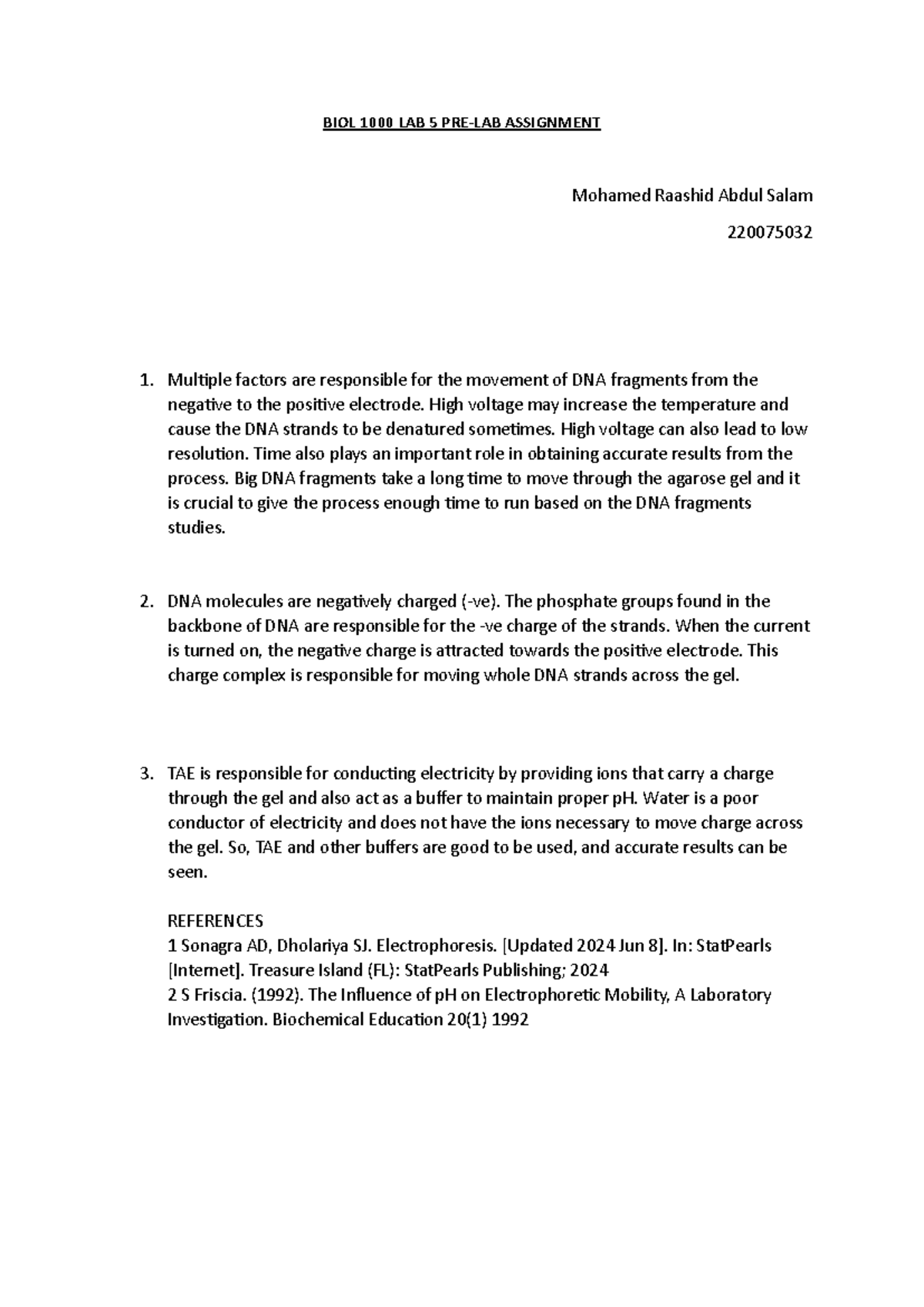 BIOL 1000 LAB 5 - DNA Fragment Movement and Electrophoresis Analysis ...