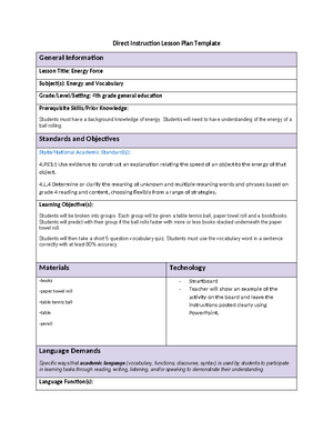 Disciplinary Writing Task 2 - Direct Instruction Lesson Plan Template ...