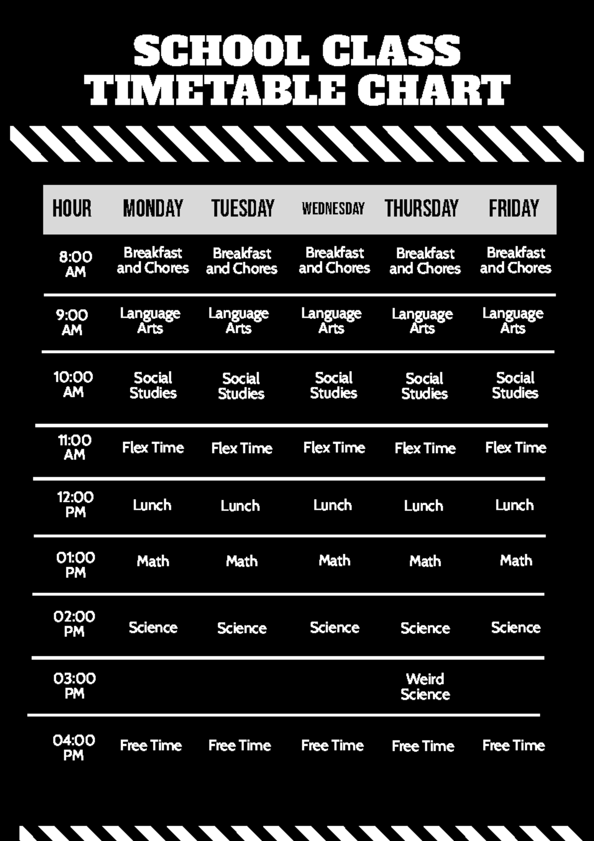 School Class Timetable Chart Template - SCHOOL CLASS TIMETABLE CHART ...