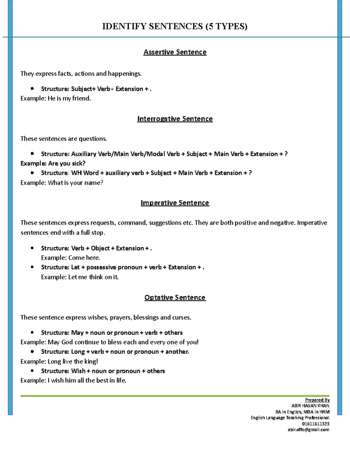 Identify Different Sentence Types in English Language (ENG101) - Studocu