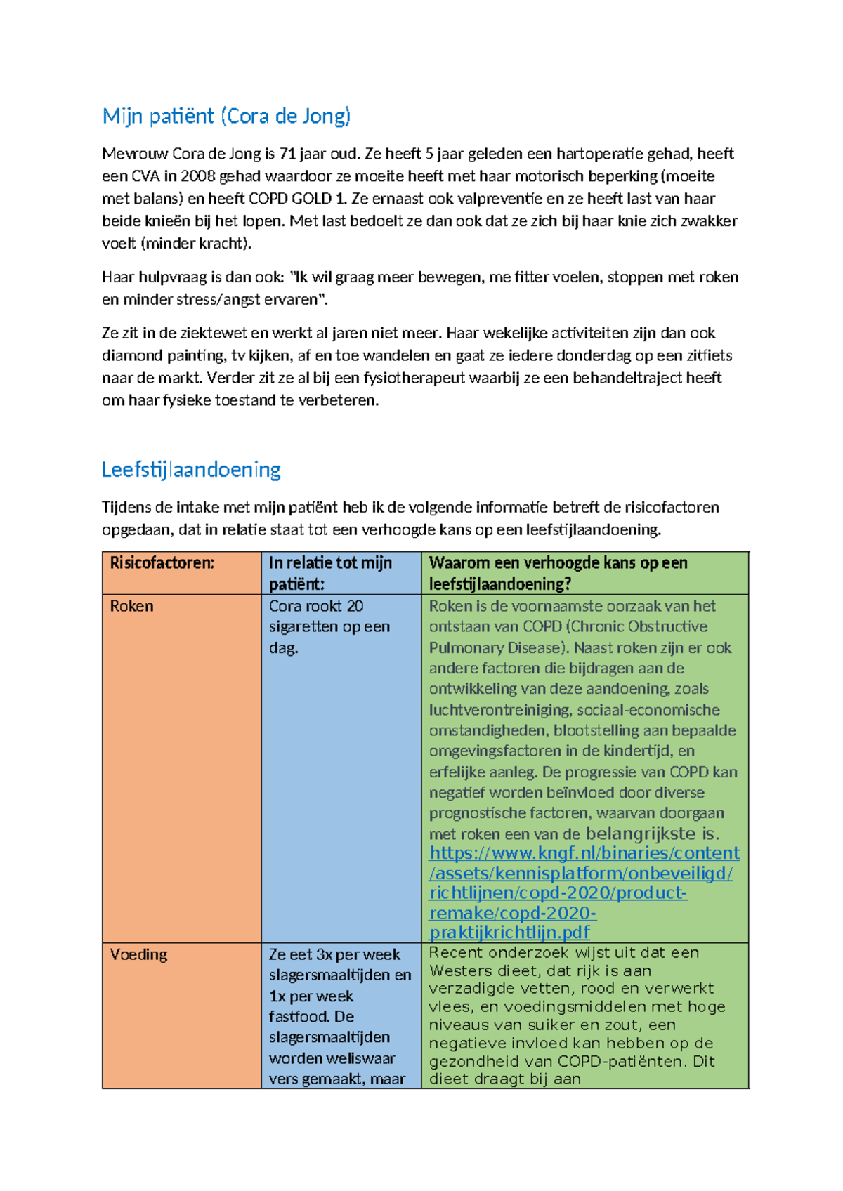 Risicofactoren en Coachtraject voor Cora de Jong (74749) - Studeersnel