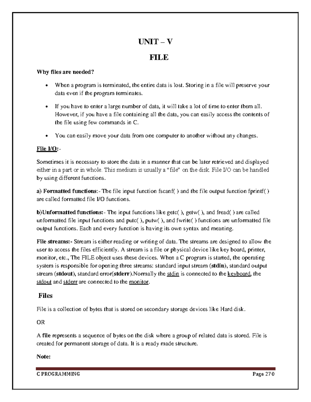 PPS 101: File Handling in C Programming - Unit V Overview - Studocu