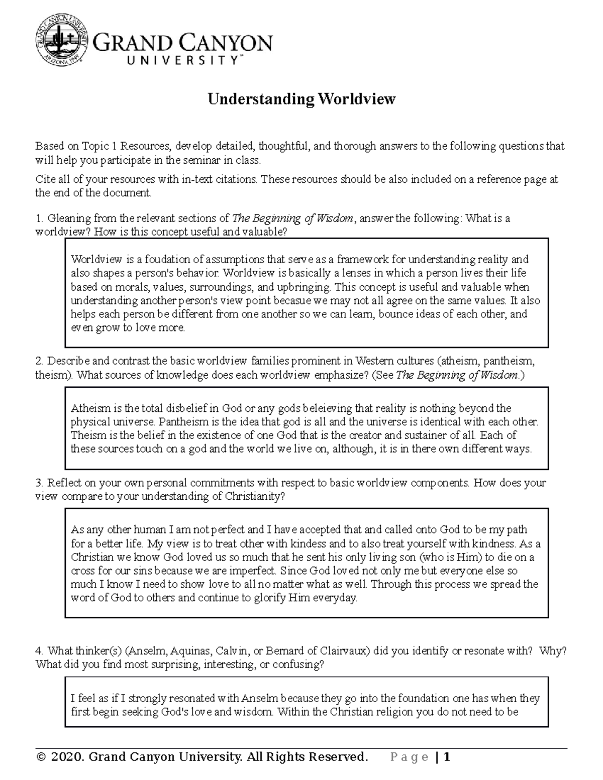 CWV 106HN - Final Exam Study Guide: Understanding Worldview Concepts ...