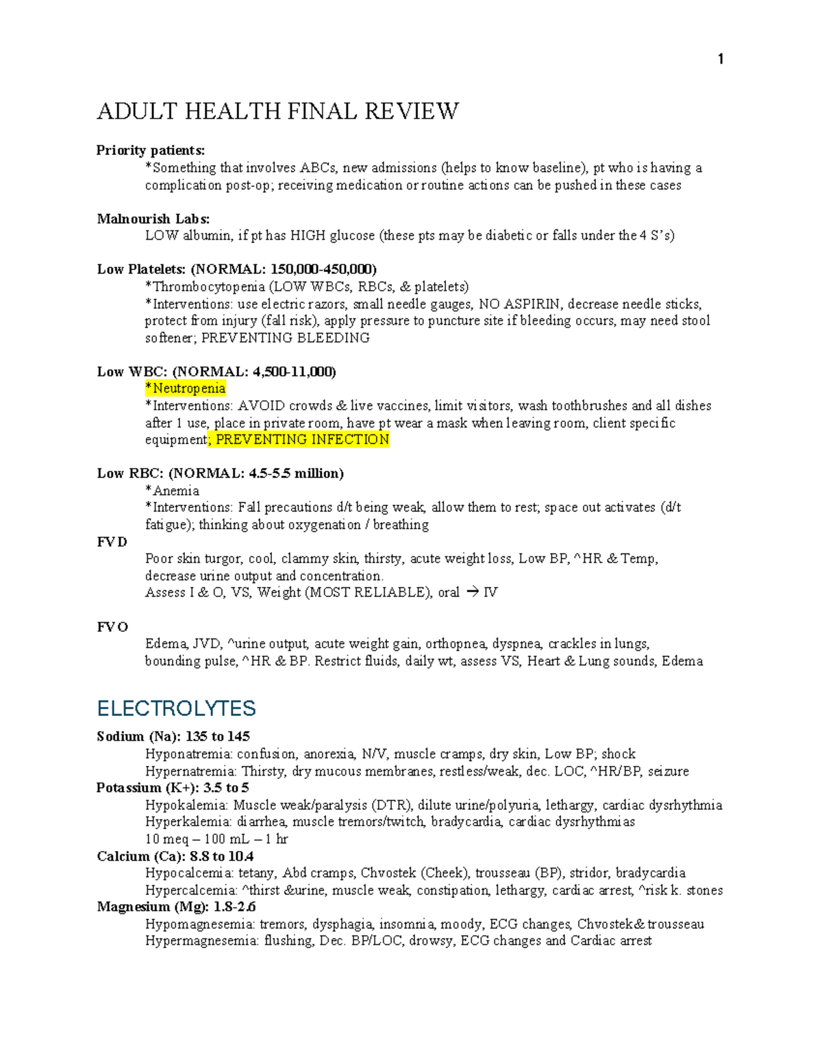 ADULT HEALTH 1 FINAL REVIEW: Comprehensive Study Guide - Studocu