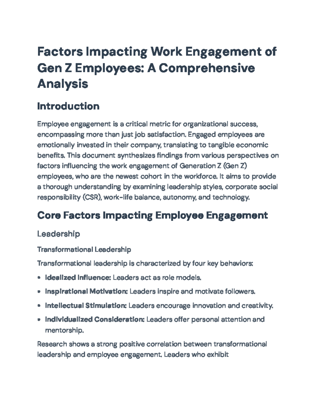 Factors Influencing Work Engagement Among Gen Z Employees: Analysis ...