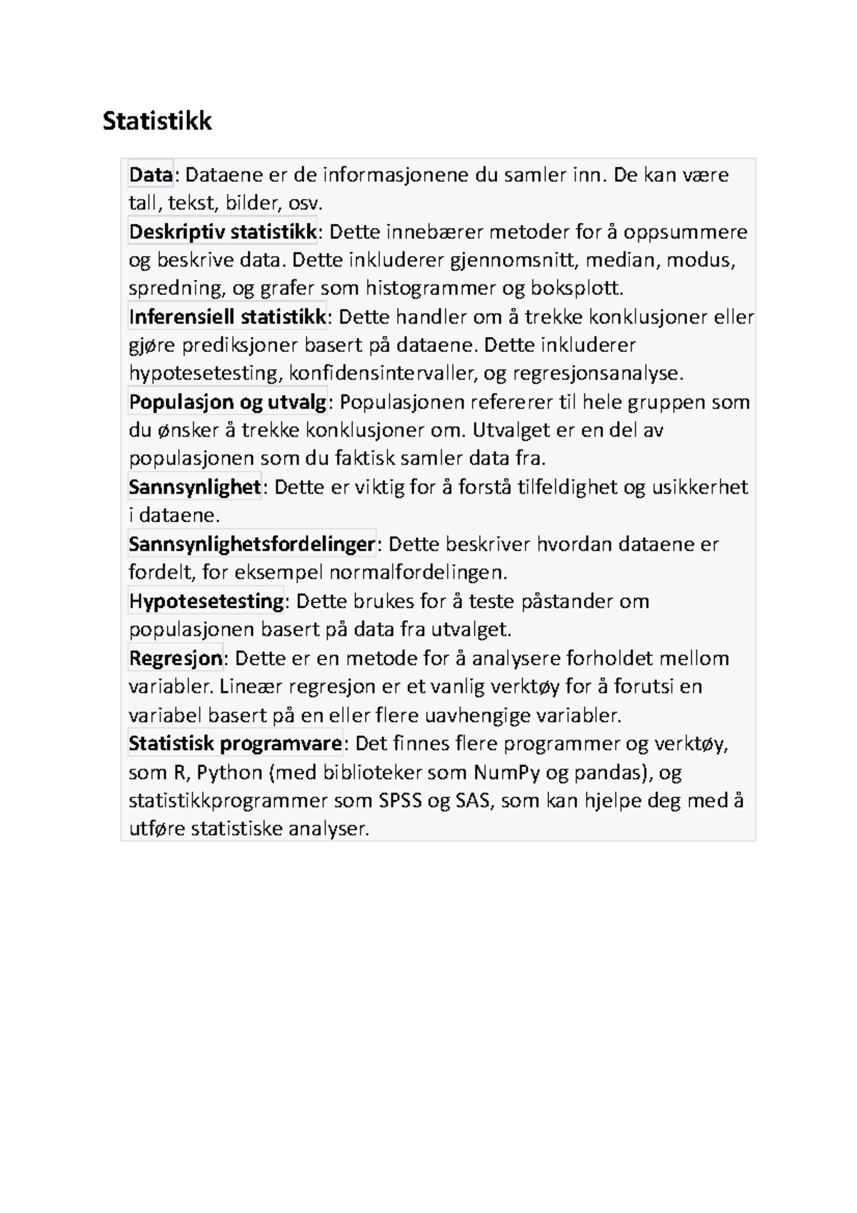 Statistikk: Nøkkelkonsepter i Deskriptiv og Inferensiell Statistikk ...