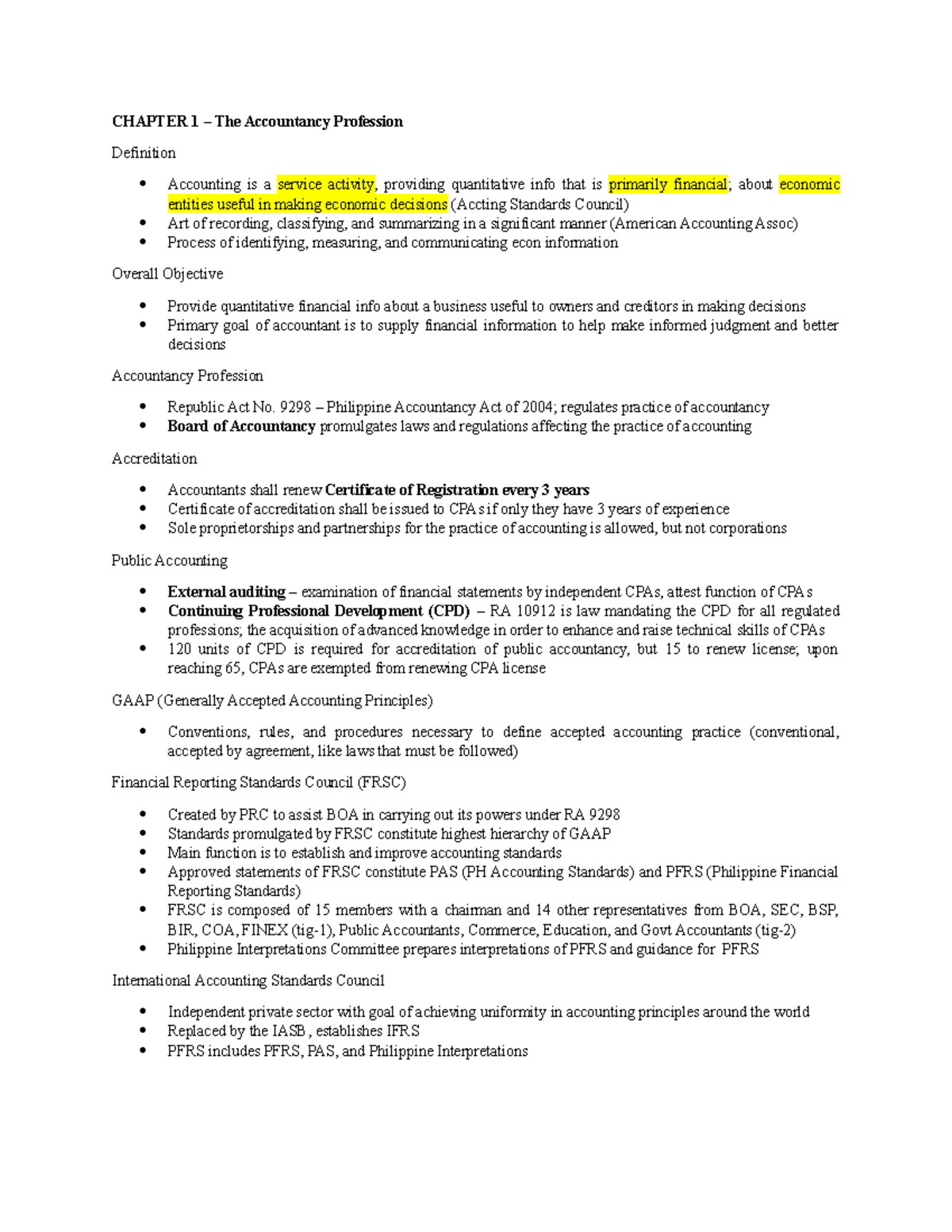 FAR 101 - Chapter Notes on the Accountancy Profession and Financial ...