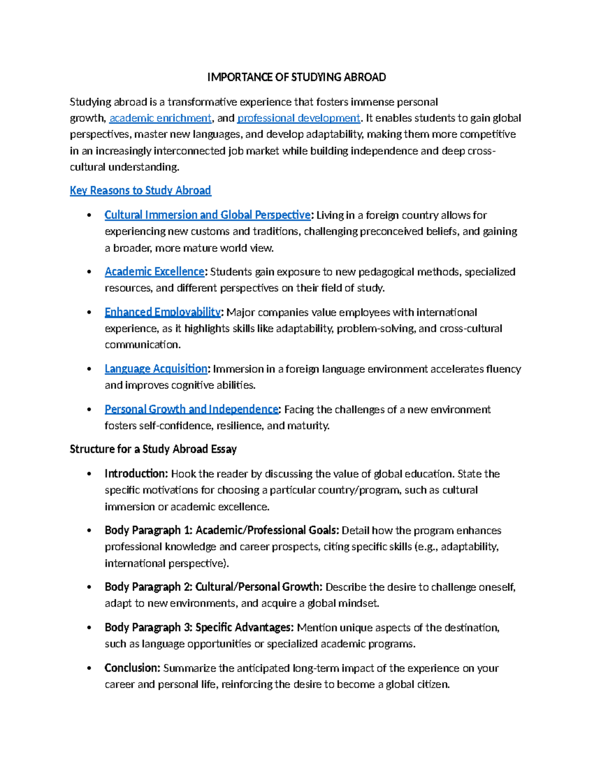 The Importance of Studying Abroad: A Transformative Experience - Studocu