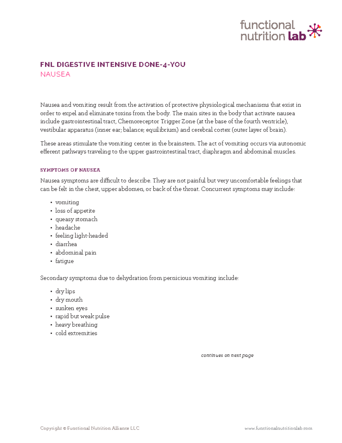 FNL DIGESTIVE INTENSIVE: Nausea Management and Symptoms Guide - Studocu