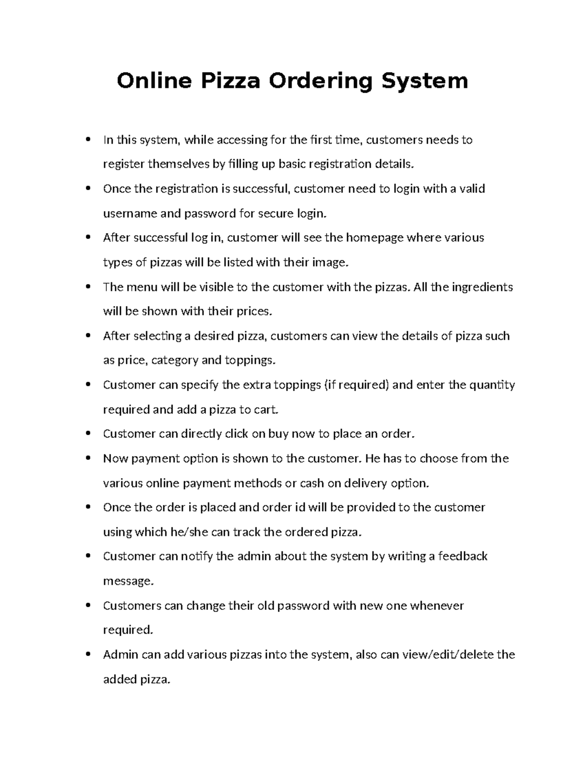 S289 - Online Pizza Ordering System Overview and Features - Studocu