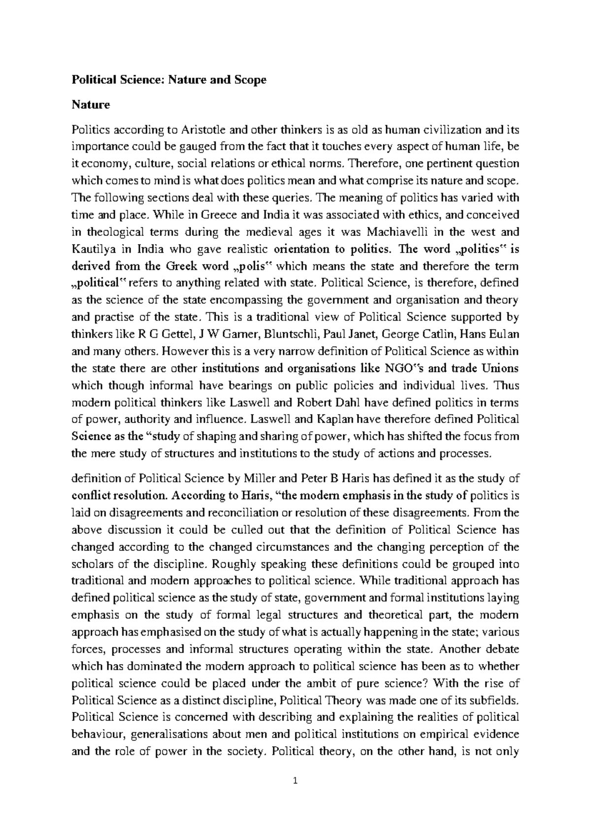 Political Science: Nature and Scope of Politics and Its Theories - Studocu