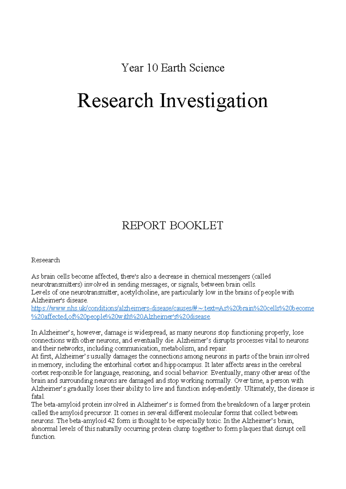 Year 10 Earth Science Research Investigation Report Booklet 2023 - Studocu