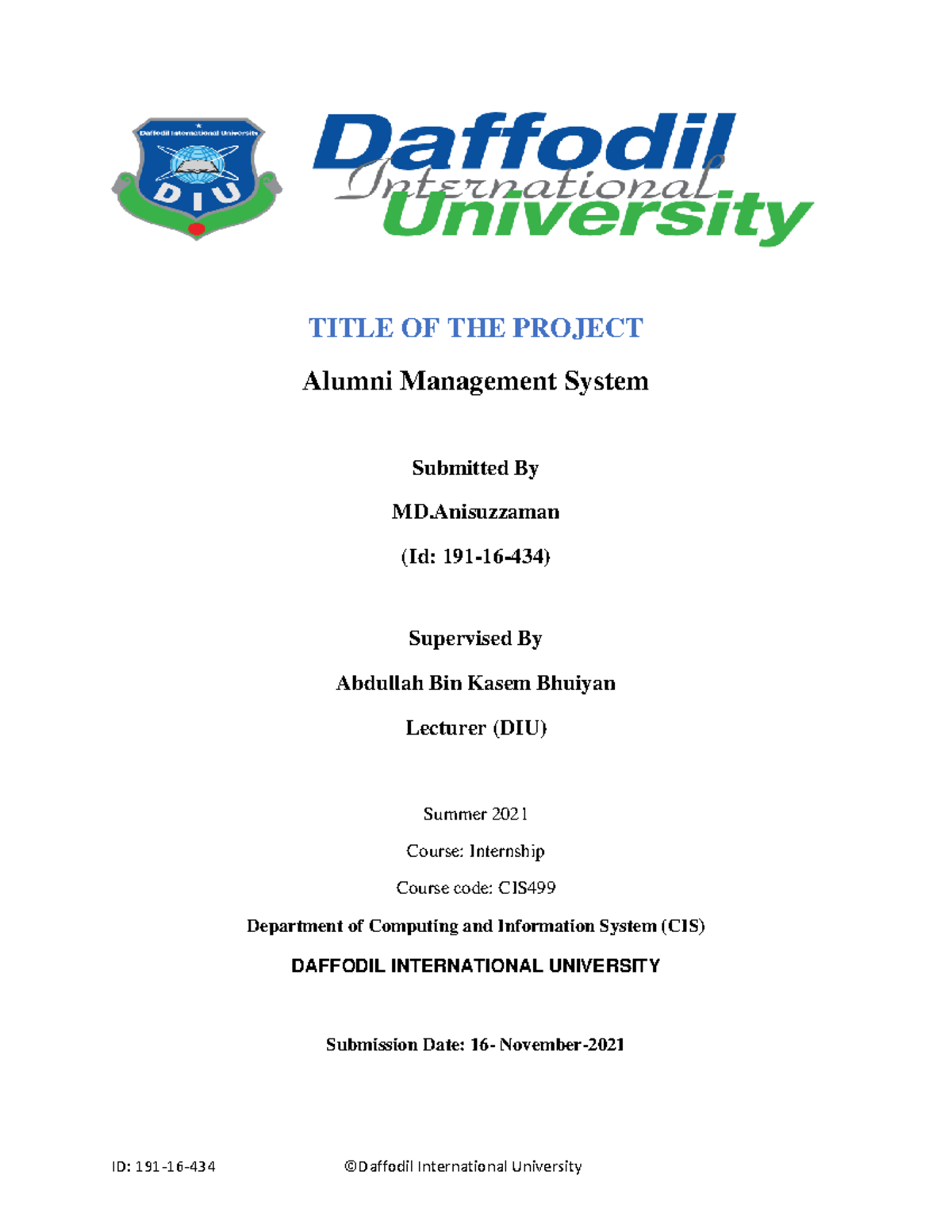 CIS499 Internship Project: Alumni Management System Overview - Studocu