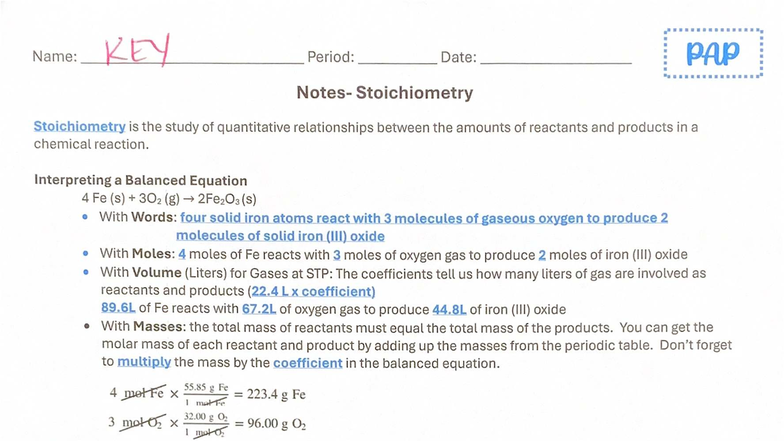 KEY-PAP- Stoichiometry Study Notes and Key Concepts - Studocu