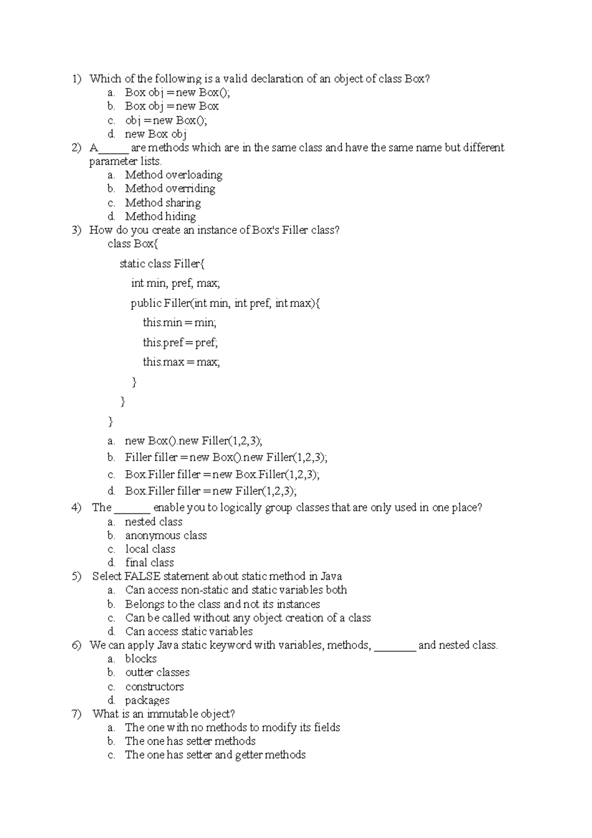 Quiz 34: Understanding Classes, Objects, and Nested Classes in Java ...