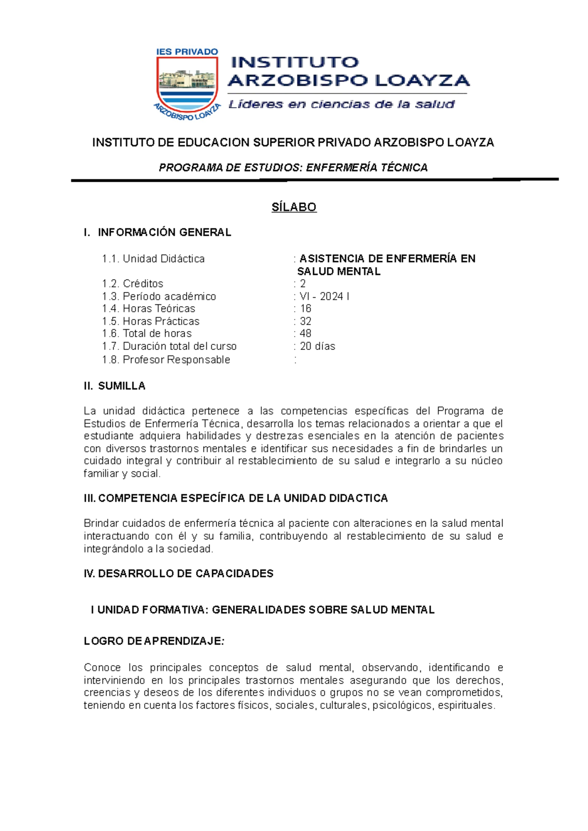 Asistencia de Enfermería en Salud Mental - SEMI VI 2024 I - Document Preview
