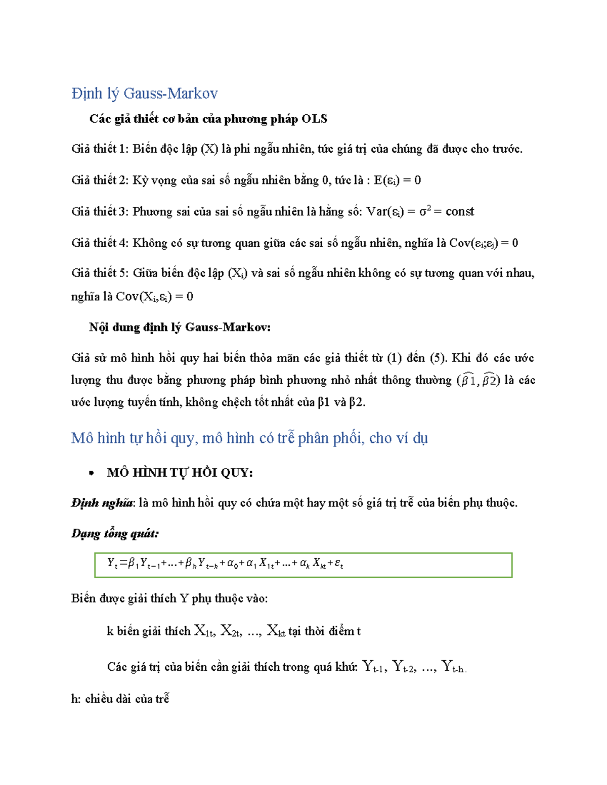 KTL - Ôn thi Định Lý Gauss-Markov và Hồi Quy Mô Hình - Document Preview