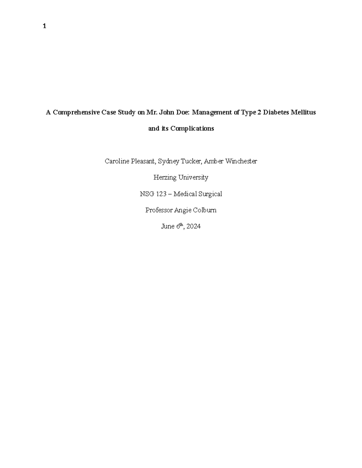 Case Study 1: Management of Type 2 Diabetes Mellitus in Mr. John Doe ...
